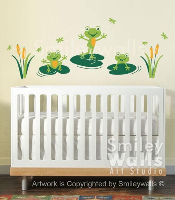 Frogs Wall Decal Froggy Friends & Dragonflies Nursery Bathroom Decal, Decor, Sticker - image 1