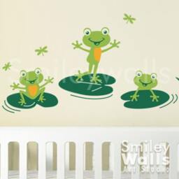 Frogs Wall Decal Froggy Friends & Dragonflies Nursery Bathroom Decal, Decor, Sticker - thumbnail 2