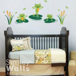 Frogs Wall Decal Froggy Friends & Dragonflies Nursery Bathroom Decal, Decor, Sticker - thumbnail 3