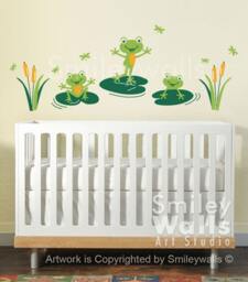 Frogs Wall Decal Froggy Friends & Dragonflies Nursery Bathroom Decal, Decor, Sticker - thumbnail 1