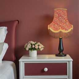 Handmade William Morris Crimson Strawberry Thief Fabric Lampshade Antique Gold Braid & Fringe, British Made - thumbnail 3