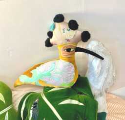 Hoopoe Bird Shaped Cushion /Decorative Pillow Handmade Using The Repurposed Velvets/Vintage Fabrics & Eco Filling .sustainable Gift - thumbnail 1