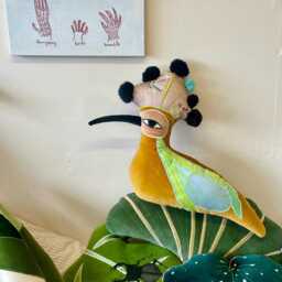 Hoopoe Bird Shaped Cushion /Decorative Pillow Handmade Using The Repurposed Velvets/Vintage Fabrics & Eco Filling .sustainable Gift - thumbnail 3