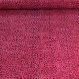 Handwoven Red Block Printed Cotton Rug - Extra Large Boho - thumbnail 2