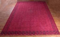 Handwoven Red Block Printed Cotton Rug - Extra Large Boho - thumbnail 1