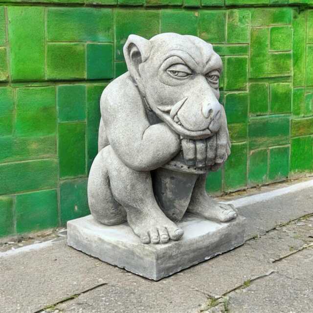 Concrete Gargoyle With Chain Statue Stone Gothic Guardian Figurine Front Door Mythical Sculpture Fantasy Lawn Ornament Cement Yard Decor - image 1