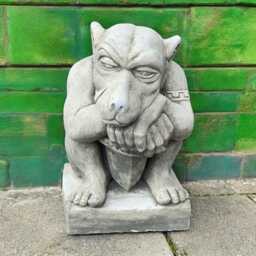 Concrete Gargoyle With Chain Statue Stone Gothic Guardian Figurine Front Door Mythical Sculpture Fantasy Lawn Ornament Cement Yard Decor - thumbnail 2