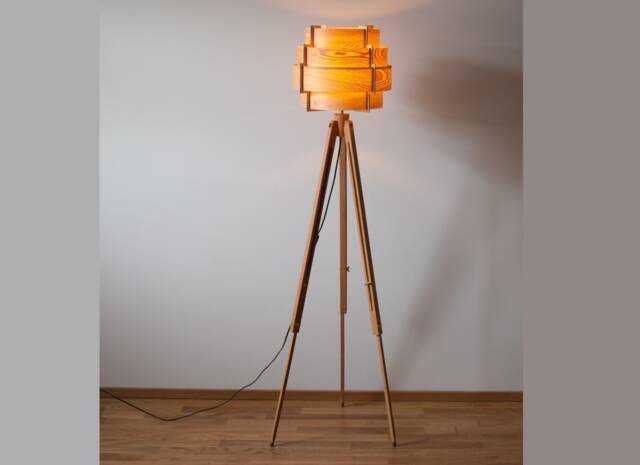 Tripod Floor Lamp Retro 60 - 70S Design Veneer Wood - image 1