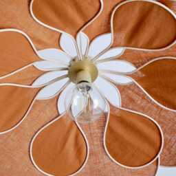 Flower Pendant Light in Linen, Rattan & Wood - Handmade Floral Ceiling Lamp Japandi Wabi Sabi Lighting Organic Modern Decor - thumbnail 3