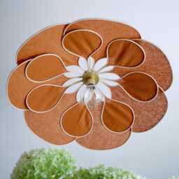 Flower Pendant Light in Linen, Rattan & Wood - Handmade Floral Ceiling Lamp Japandi Wabi Sabi Lighting Organic Modern Decor - thumbnail 2