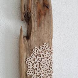 Lace Driftwood Wall Art, Crochet Lace - thumbnail 2