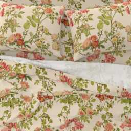 Flower Sheets - English Rose Alabaster By Peacoquettedesigns Vintage Cream Floral Cotton Sateen Sheet Set Bedding Spoonflower - thumbnail 3