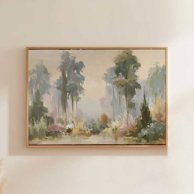 Green Forest Poster, Vintage Woodland Print, Landscape Wall Art, Paper - image 1