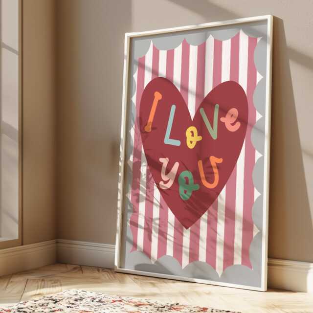 I Love You Heart Print, Wall Art, Colourful Inspirational Quote Bright Children's Bedroom Decor, Playroom Art - image 1