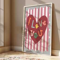 I Love You Heart Print, Wall Art, Colourful Inspirational Quote Bright Children's Bedroom Decor, Playroom Art - thumbnail 1