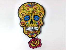 Yellow Sugar Skull - Day Of The Dead -Dia De Los Muertos Calavera Pendulum Wall Clock - thumbnail 1