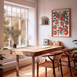 Tomato Plant Wall Art, Modern Kitchen Poster With Red Tomatoes, Rustic Vegetable Print, Mid Century Inspired Food Illustration Decor - thumbnail 2