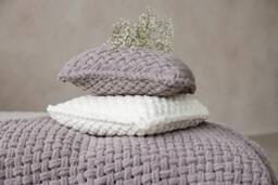 Hand Knitted Chunky Pillow & Blanket Set, Ultra Soft Plush Plaid Cusion - thumbnail 1