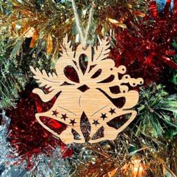 Wooden Christmas Bells Tree Decoration - Beautiful Xmas Ornament Available in Oak, Walnut Cherry Wood -Or- Silver, Gold, Red, Green Glitter