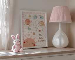 Soft Pink Educational Solar System Print With Block Border. Wall Art For A Playroom, Nursery Or Child's Room - Print Only - thumbnail 3