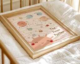 Soft Pink Educational Solar System Print With Block Border. Wall Art For A Playroom, Nursery Or Child's Room - Print Only - thumbnail 2