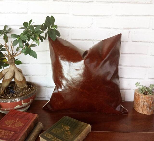 Dark Brown Vegan Leather Pillow Cover - Scandinavian Decor - image 1