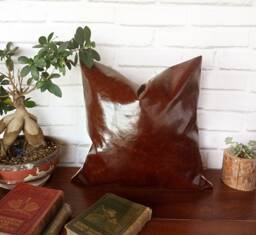 Dark Brown Vegan Leather Pillow Cover - Scandinavian Decor - thumbnail 1