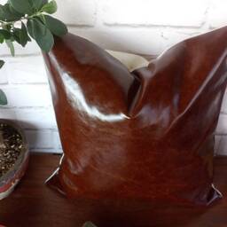 Dark Brown Vegan Leather Pillow Cover - Scandinavian Decor - thumbnail 3