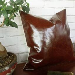 Dark Brown Vegan Leather Pillow Cover - Scandinavian Decor - thumbnail 2