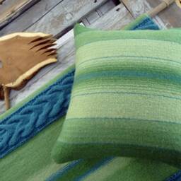 Handwoven Unique Throw Pillow Cover With Cable Knitted Plate. Decorative Handmade Wool Cushion - thumbnail 4