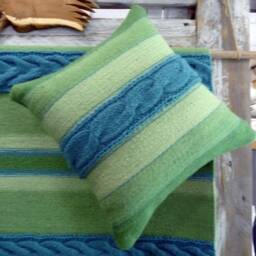 Handwoven Unique Throw Pillow Cover With Cable Knitted Plate. Decorative Handmade Wool Cushion - thumbnail 2