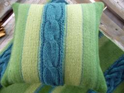 Handwoven Unique Throw Pillow Cover With Cable Knitted Plate. Decorative Handmade Wool Cushion - thumbnail 1