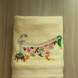 A Light Yellow Cotton Terry Towel With Christmas Embroidery Is A Gift For & New Year - thumbnail 2