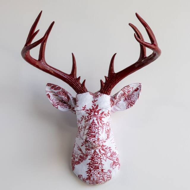 Faux Taxidermy Deer Head Fabric Wall Mount - Decor Christmas Toile Fad4248/Fad4208 - image 1