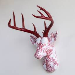 Faux Taxidermy Deer Head Fabric Wall Mount - Decor Christmas Toile Fad4248/Fad4208 - thumbnail 2