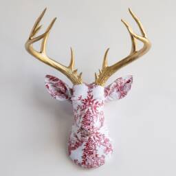 Faux Taxidermy Deer Head Fabric Wall Mount - Decor Christmas Toile Fad4248/Fad4208 - thumbnail 3