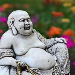 Concrete Smiling Buddha Statue Happy Sitting Figurine Zen Cement Meditation Sculpture Stone Outdoor Decoration Garden Lover Gift - thumbnail 4