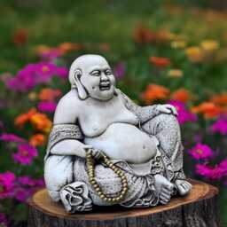 Concrete Smiling Buddha Statue Happy Sitting Figurine Zen Cement Meditation Sculpture Stone Outdoor Decoration Garden Lover Gift - thumbnail 2