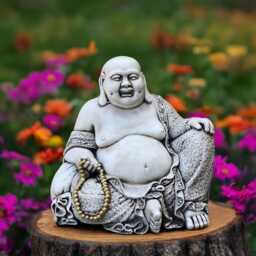 Concrete Smiling Buddha Statue Happy Sitting Figurine Zen Cement Meditation Sculpture Stone Outdoor Decoration Garden Lover Gift - thumbnail 1