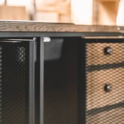 Industrial Oak Sideboard, Metal Mesh Cabinet, Modern Wood Storage Unit For Kitchen Or Entryway - thumbnail 4