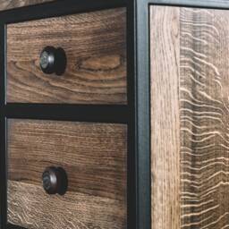 Industrial Oak Sideboard, Metal Mesh Cabinet, Modern Wood Storage Unit For Kitchen Or Entryway - thumbnail 2