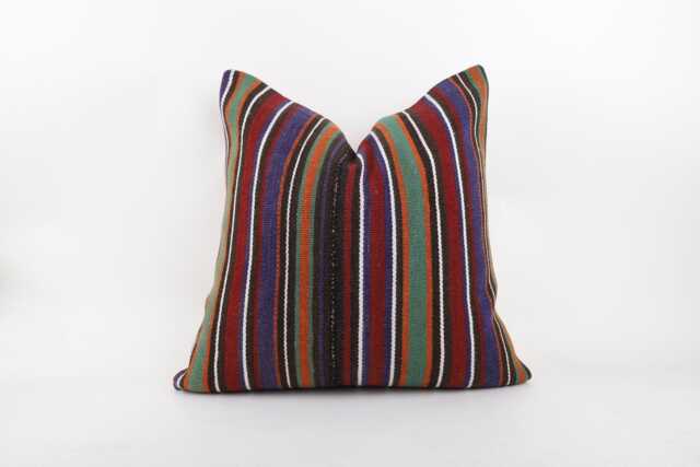 Vintage Turkish Kilim Pillow Cover, Handwoven Wool Bohemian Cushion - 20''x20'' - image 1