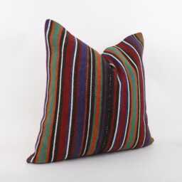 Vintage Turkish Kilim Pillow Cover, Handwoven Wool Bohemian Cushion - 20''x20'' - thumbnail 3