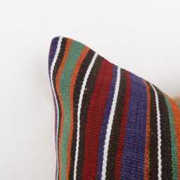 Vintage Turkish Kilim Pillow Cover, Handwoven Wool Bohemian Cushion - 20''x20'' - thumbnail 2