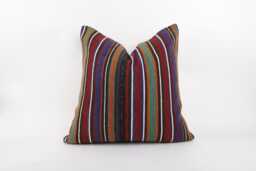 Vintage Turkish Kilim Pillow Cover, Handwoven Wool Bohemian Cushion - 20''x20'' - thumbnail 1