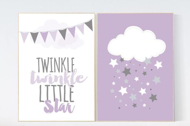 Purple Nursery Decor Twinkle Star Wall Art Print - image 1