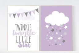 Purple Nursery Decor Twinkle Star Wall Art Print - thumbnail 1