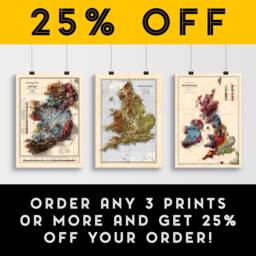 England & Wales Map - Elevation 1871 2D Gicl??e Vintage Poster 3D Effect Shaded Relief Print - thumbnail 2