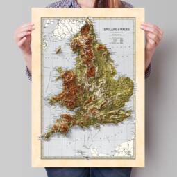 England & Wales Map - Elevation 1871 2D Gicl??e Vintage Poster 3D Effect Shaded Relief Print - thumbnail 1