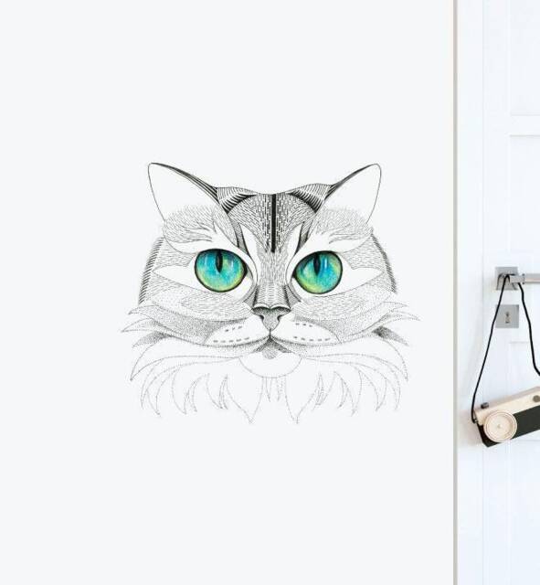 Siberian Cat With Beautiful Eyes Wall Sticker Decal - Illustration Stickers, Animals Decals, Illustrations